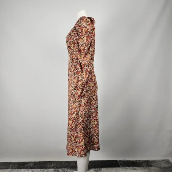 ASTR The Label Red Floral Puff Sleeve Midi Dress Size M - Picture 7 of 12